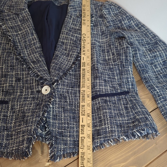 Anthropologie Paige Women’s Blue Tweed Linen Blend Puff Sleeve Blazer - Picture 10 of 13